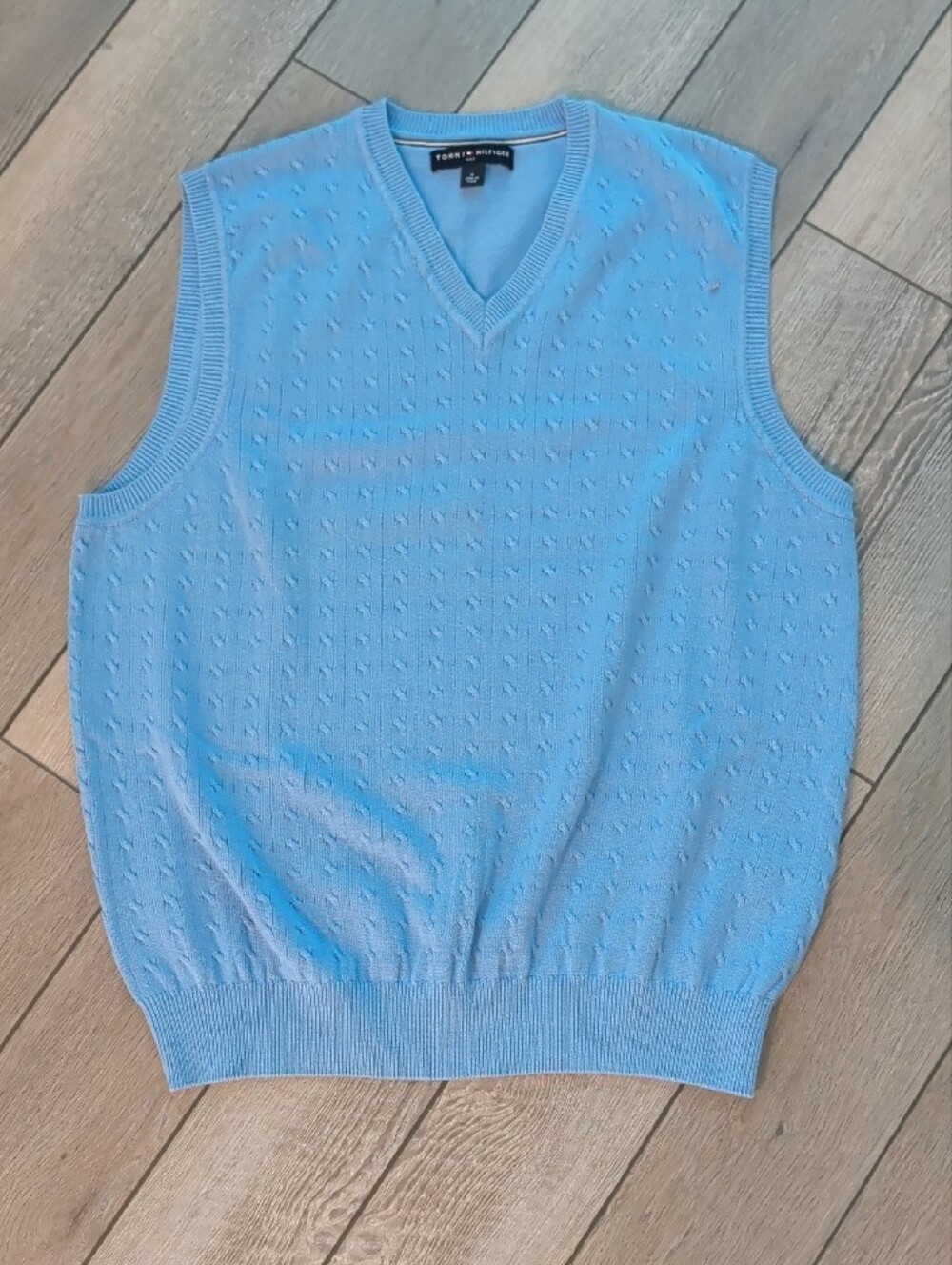 Tommy Hilfiger Sky Blue V-Neck Cotton Knit Sweater Vest